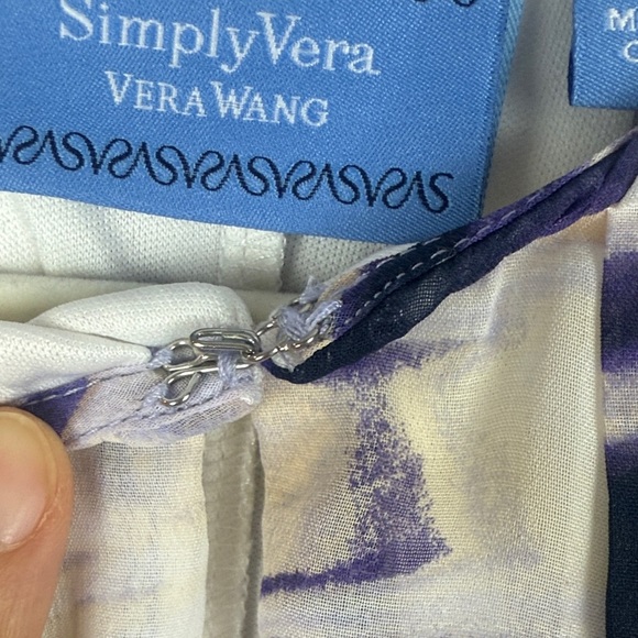 Simply Vera by Vera Wang Petite Small White Purple Swing Dress Lined Pockets - Picture 6 of 12